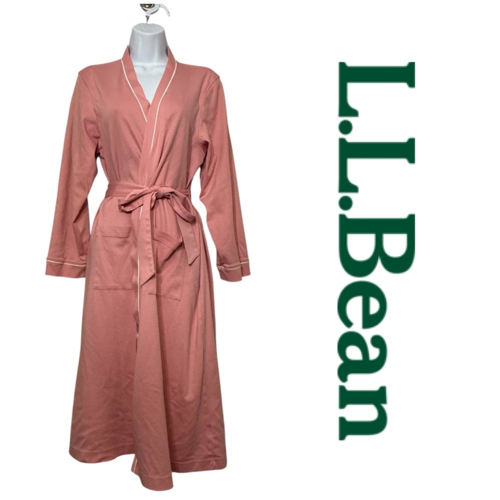 L.L. Bean Supersoft Pima Cotton Bathrobe Pink Belted Pockets Peru Women’s M